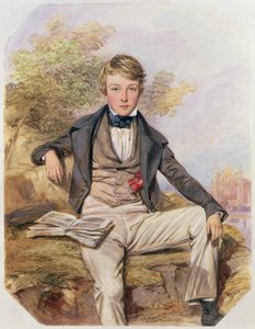 Muotokuva Benjamin Gibbonsista istumassa, näkymä Eton Collegen taakse, n. 1838 (wc paperilla)
